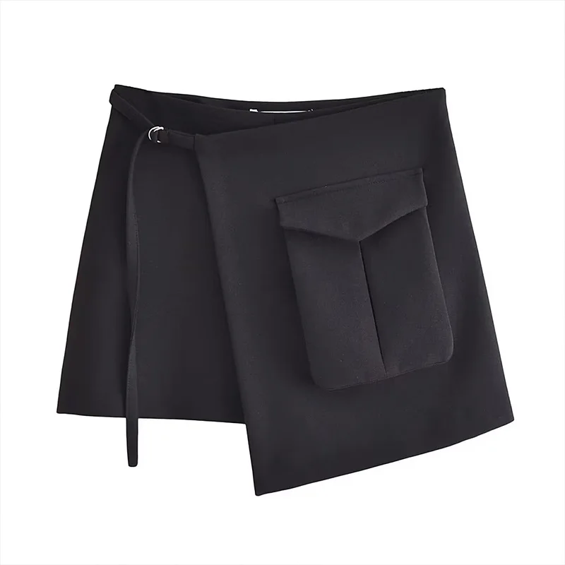 

2023 Spring And Summer New Women's Workwear Asymmetric Shorts Belt Casual Black Sexy Mini Skirt 67905H