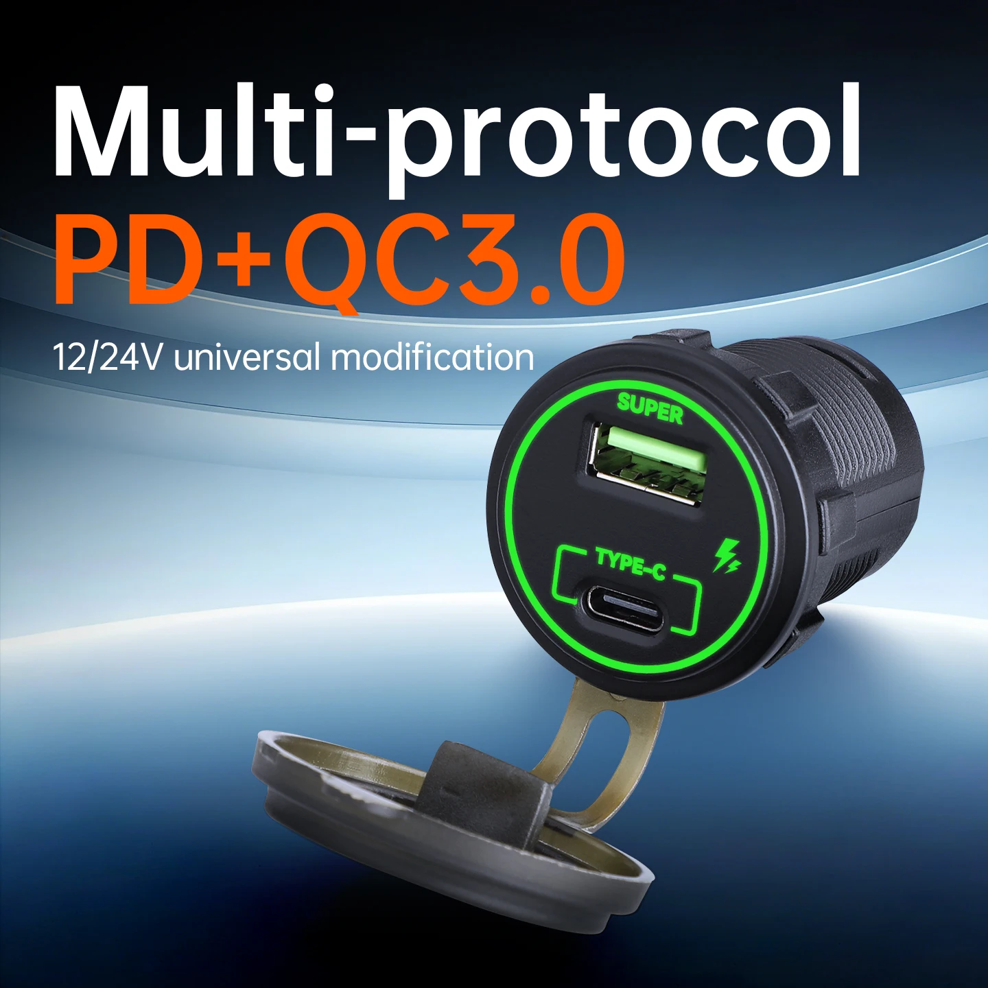 Фото Водонепроницаемая автомобильная зарядная розетка 12В/24В с USB-портами PD 36W Type-C и QC3.0 18W USB-A для быстрой зарядки, аксессуары для автодомов №5