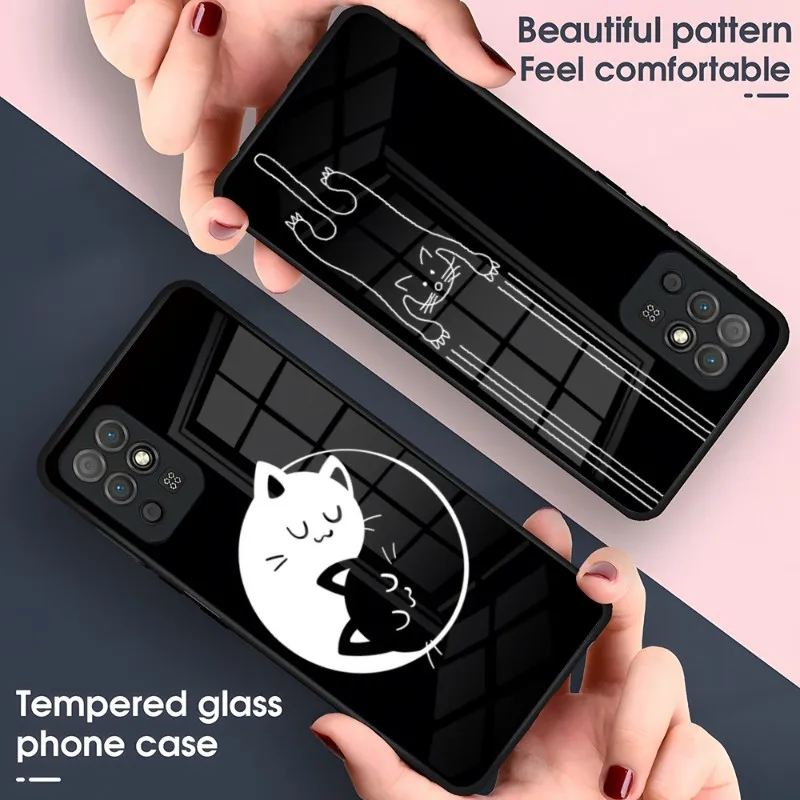 

Cartoon Black Cat Phone Case Glass For Oppo A Reno4 4G 5G 4SE 5F 15 FindX3 Pro X5 K 7 9 S O6 Z O7 7SE 94 95 54 55 57 92S 93S