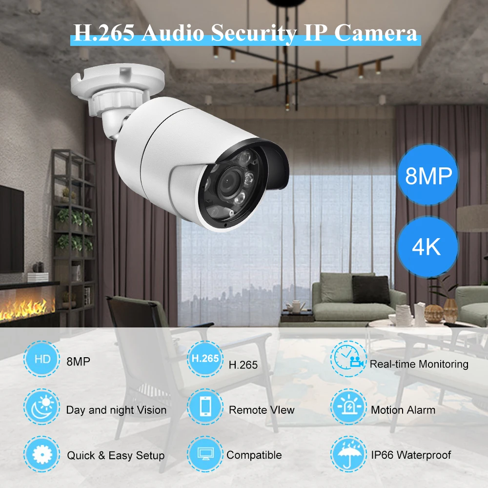 IP-камера AZISHN Уличная С функцией ночного видения 8 Мп 4K ip66. |