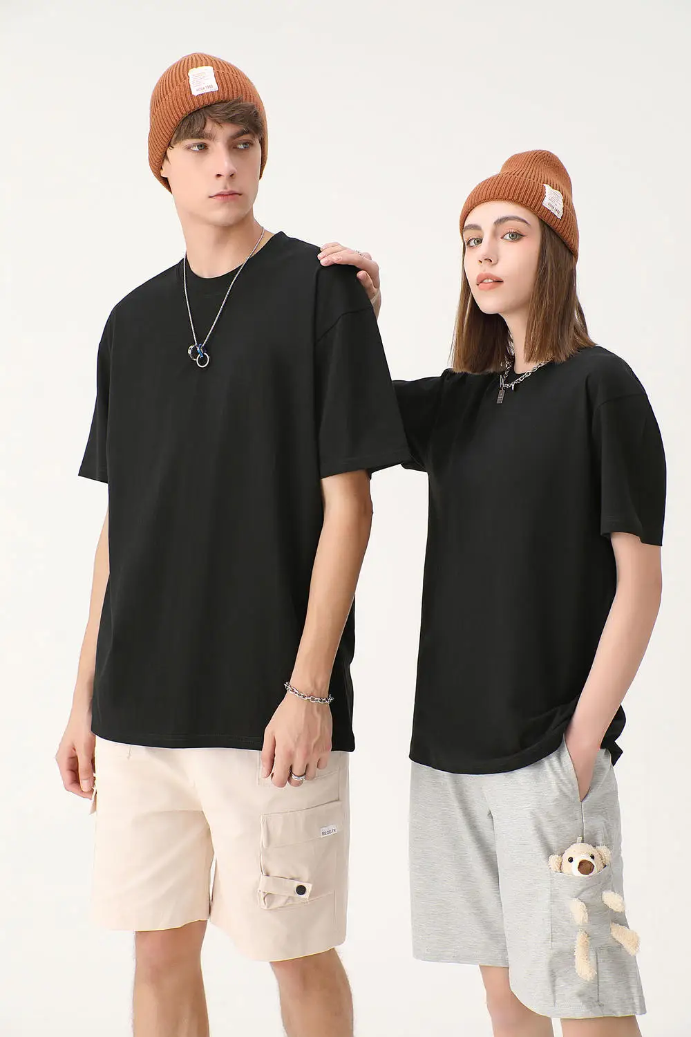 

Summer Cool New 220G 100% Cotton Tshirt Women Men Couple Heavy Tees Solid Color Trend Short Sleeve Loose Top High Quality Shirt