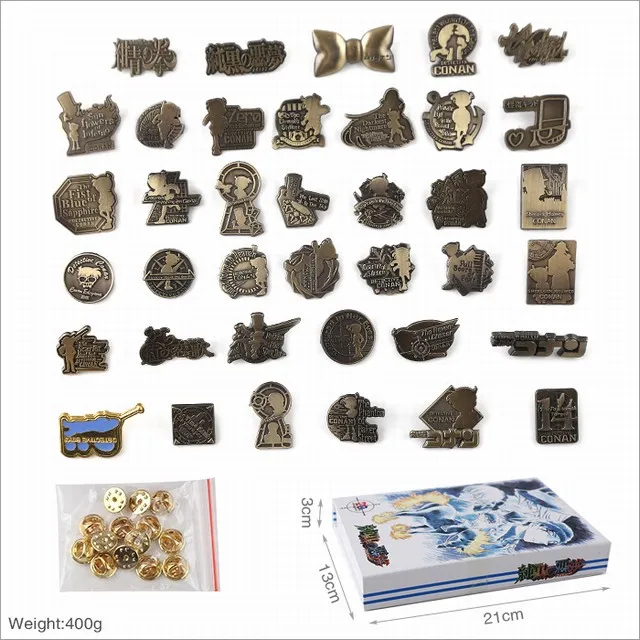 38 Pcs/box Anime Detective Conan Metal Pendant Badge Ring Set Suit Box Toy Gifts | Animation Derivatives/Peripheral Products