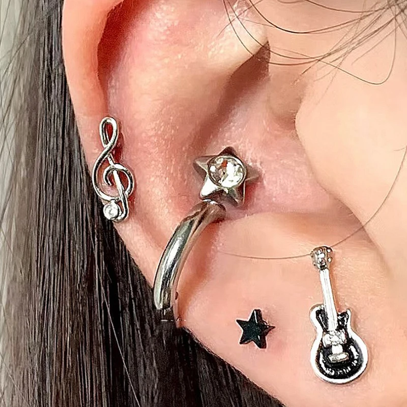 

Grunge Accessories Guitar Studs Earrings Punk Rock Musical Note Earrings for Women Cool Jewelry Goth Earrings Korean Fashion