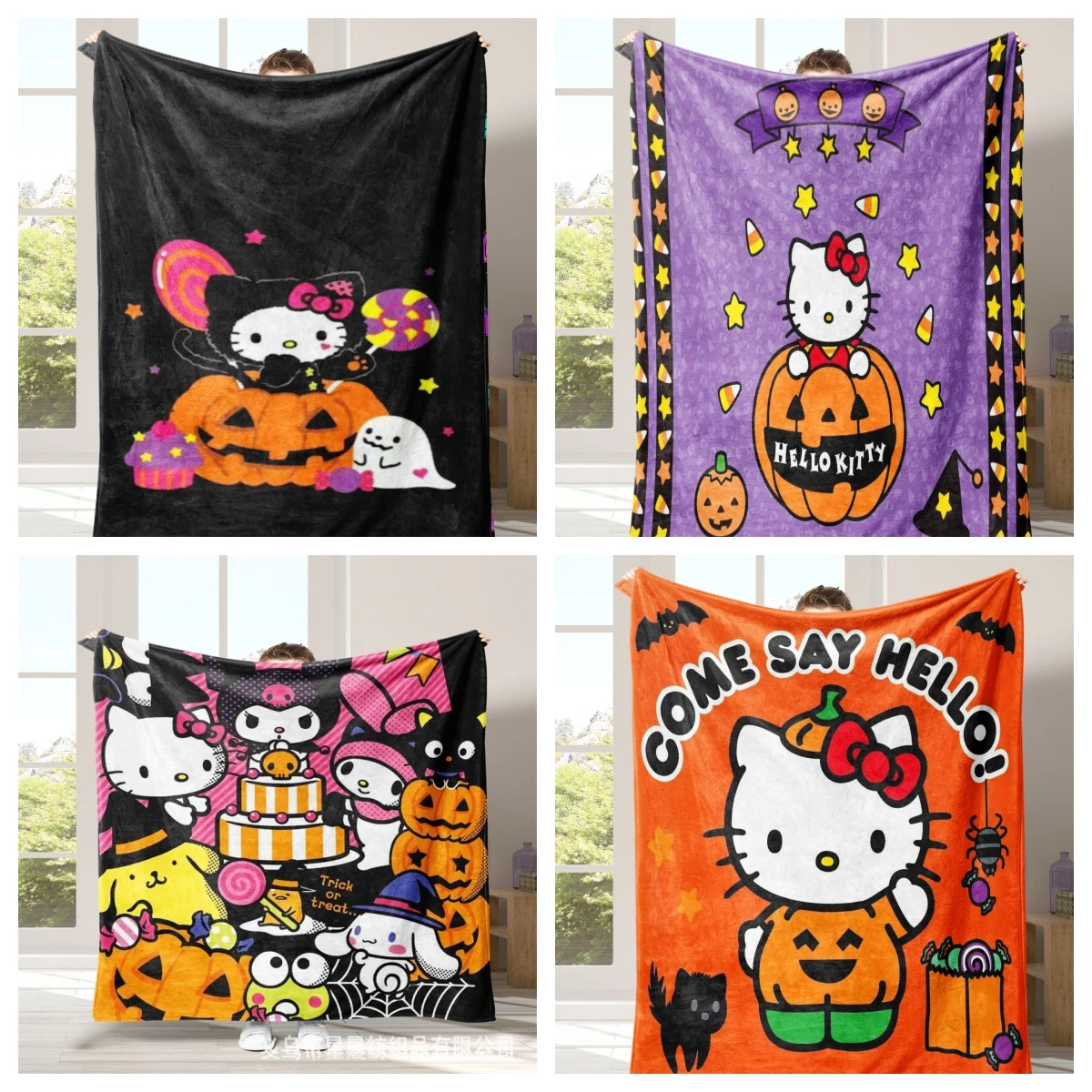 

Sanrio Halloween Flannel Blankets Hello Kitty Kuromi Soft Breathable Ultra Warm Bedding and Travel Blankets Kawaii Birthday Gift