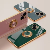 soft plating magnetic case for iphone 13 11 12 pro max mini xs xr x r 7 8 plus se 2020 phone with metal ring holder stand cover