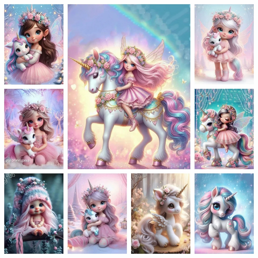 DIY Эльф Ангел Алмазная Живопись Комплект Полная Круглая Дрель 5D Единорог Вышивка