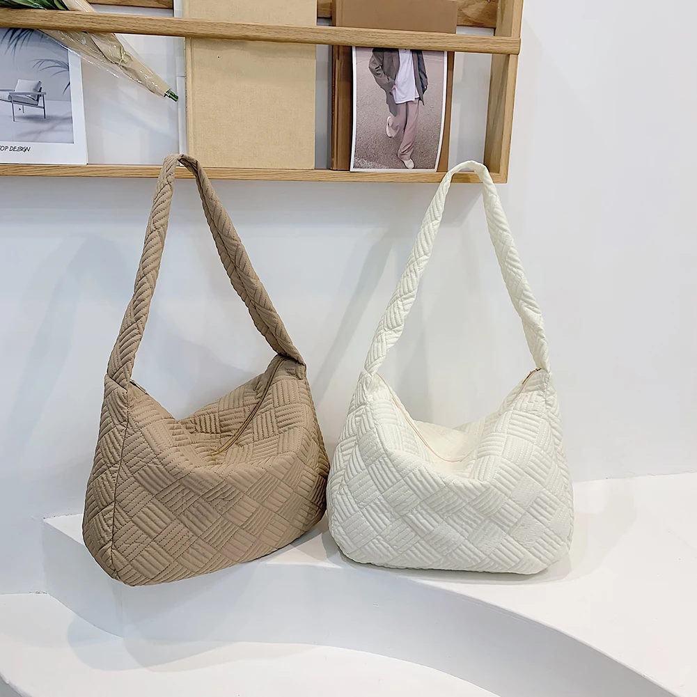

Fashion Quilted Nylon Sling Shoulder Bag Large Capacity Semicircle Crossbody Satchel Korean Students Handbag Purse
