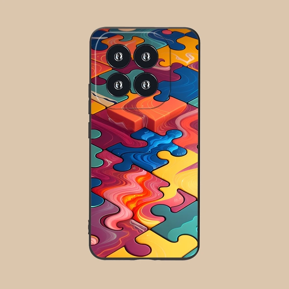 Puzzle Pretty Fashion Mobile Cell Phone Case for Xiaomi 14 13 12 11 10 9 T Ultra Lite Pro S SE X 5G Black Soft Cover Shell