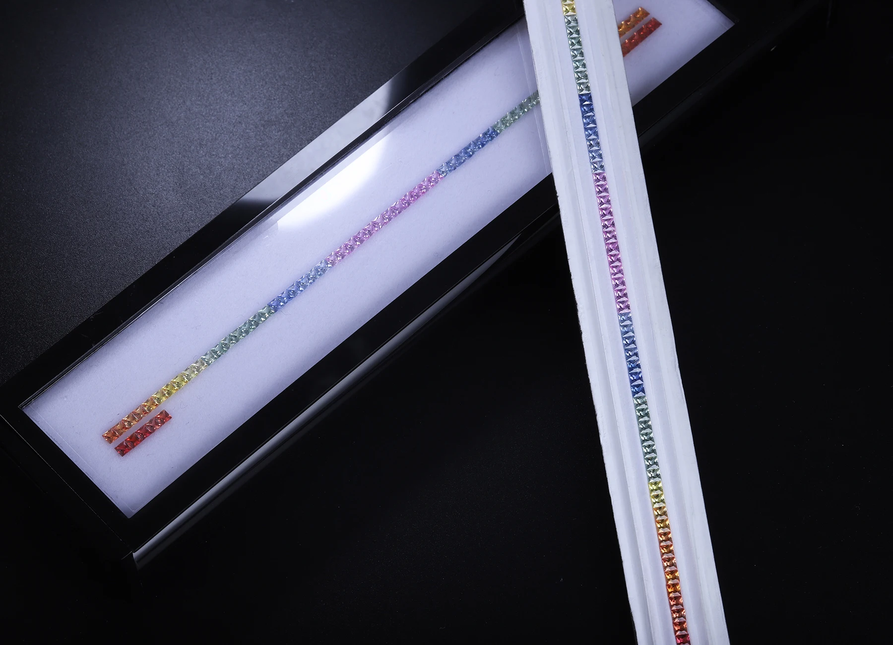 

Zhanhao 3*3mm Trapezoid Cut Created Sapphire Rainbow Color Loose Gemstone for Jewelry Making Diyjewelry With Box