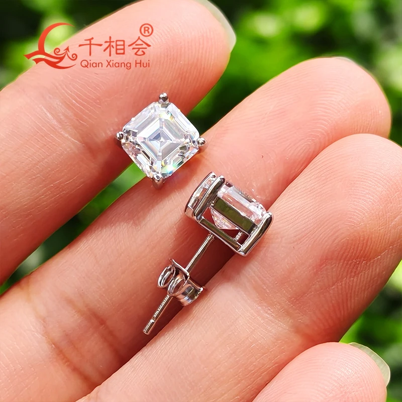 Фото 4 карата 7*7 мм в форме Asscher, серебро 925 пробы, белый цвет D VVS, муассанит, камень, серьги-гвоздики, подарок для свиданий, женская свадьба №2