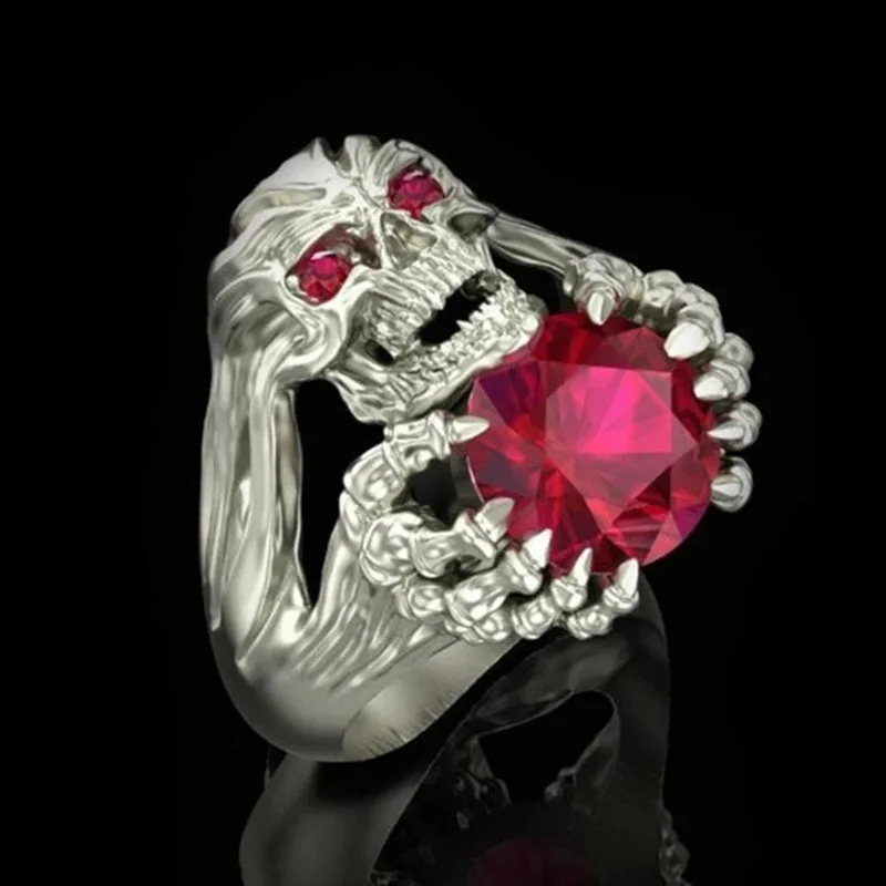 

Classic Skeleton Skull Ring for Men Vintage Gothic Punk Style Skull Both Hands Crystal Ring Jewelry for Male Party Best Gift