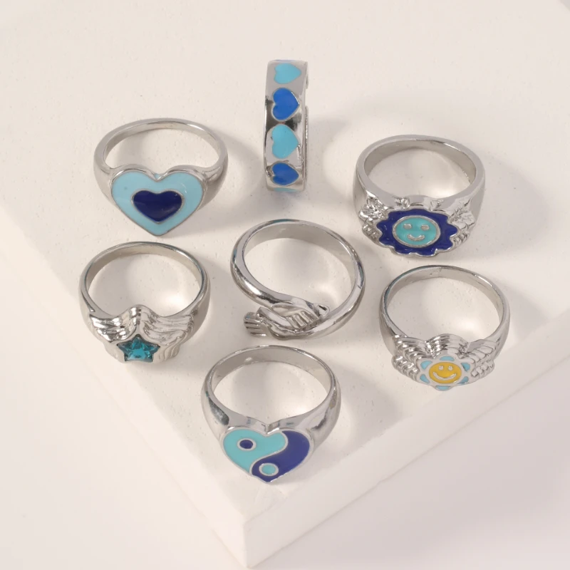 Женское акриловое кольцо с голубым сердцем универсальное милое в Корейском