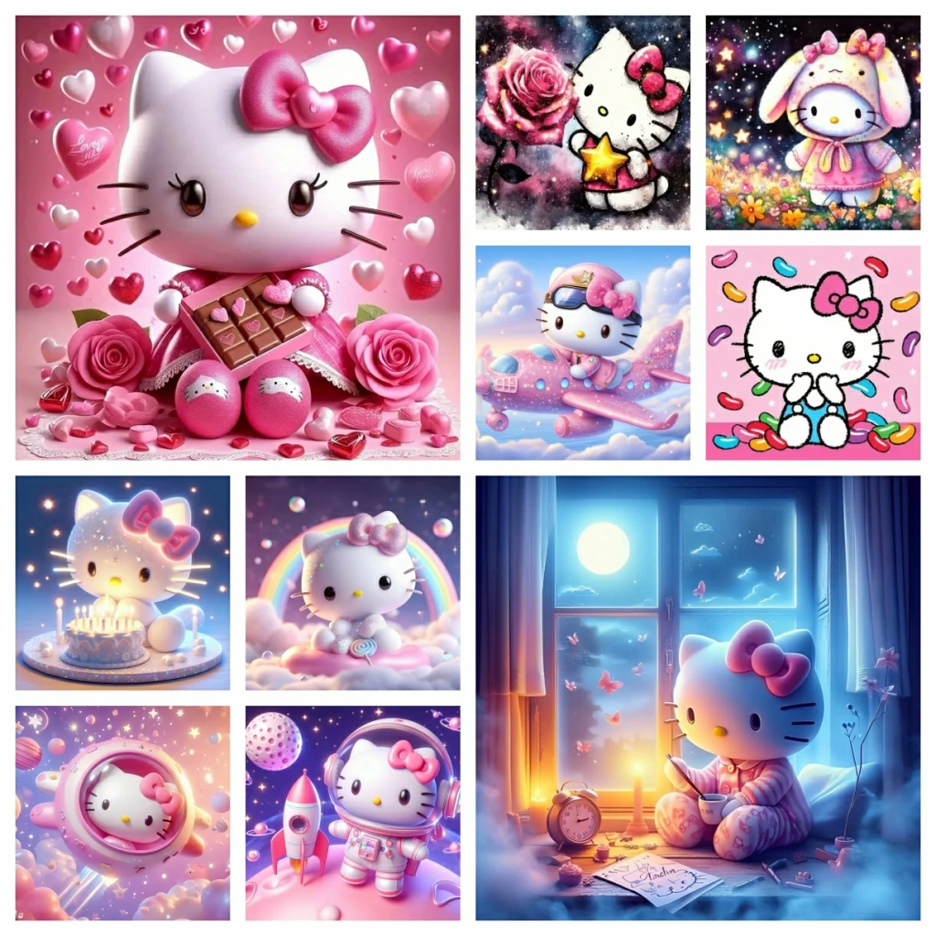 Sanrio Hello Kitty 5D DIY Алмазная Живопись Полная Круглая Дрель Домашняя Настенная