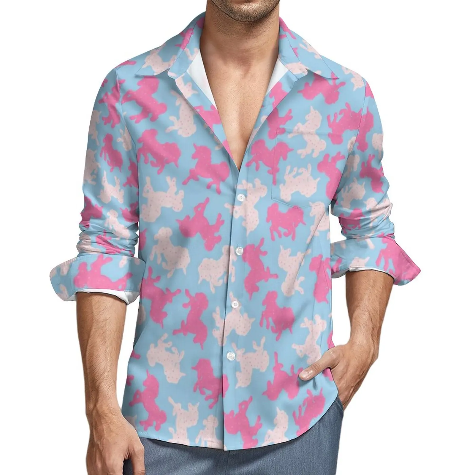 

Cute Animal Print Shirt Frosted Unicorn Casual Shirts Long Sleeve Graphic Street Style Blouses Autumn Novelty Oversize Clothes