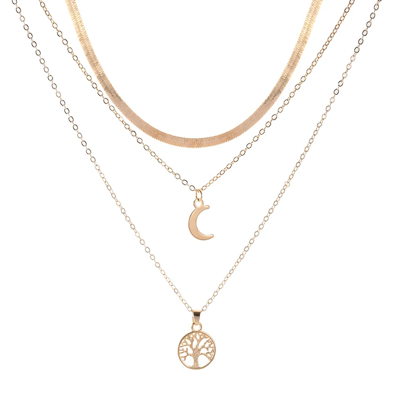

Popular Simple fashion Triple Layer Necklace Moon Pendant Choker Party Birthday Gift Women's Fashion Jewelry