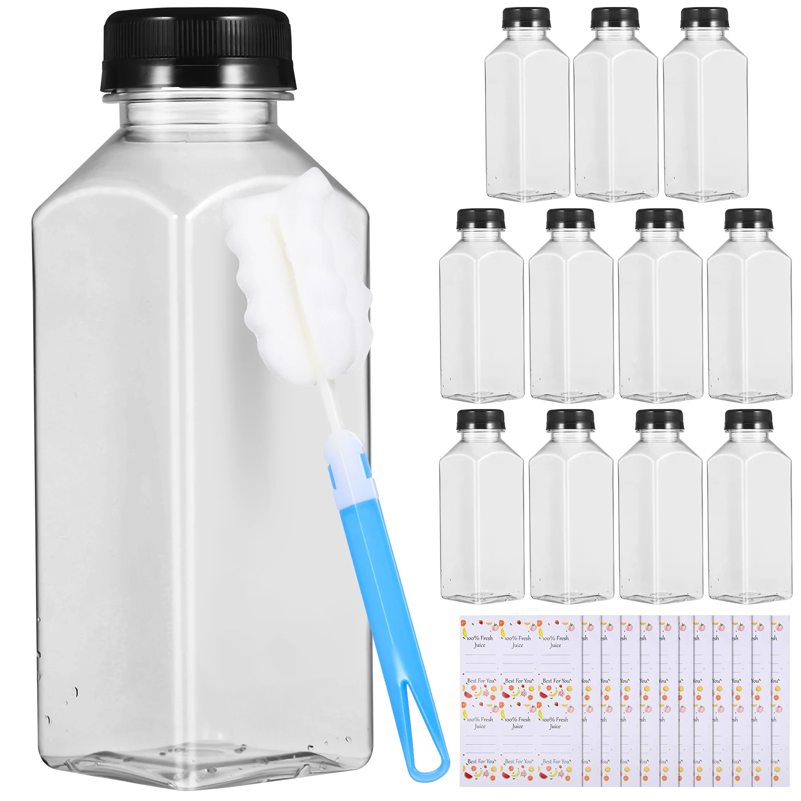 

Clear Plastic Bottles Caps Beverage Container Reusable Drink Containers Stickers Jar Drinks Milk Drinking