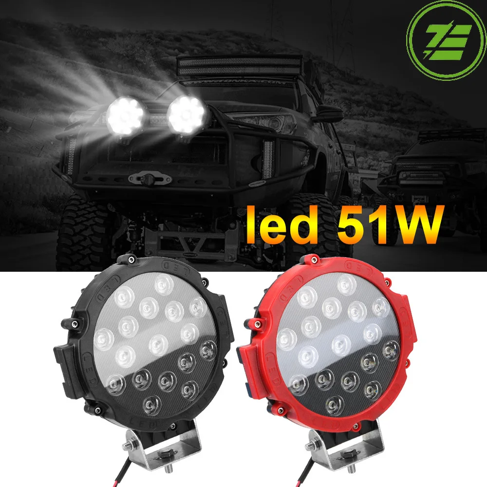 

2pcs 7 Inch Led WORKING Bar 12V 24V 51W 4x4 Accessories Off Road Round Spot Driving Lamp Headlight Fog Light for Truck Car ATV