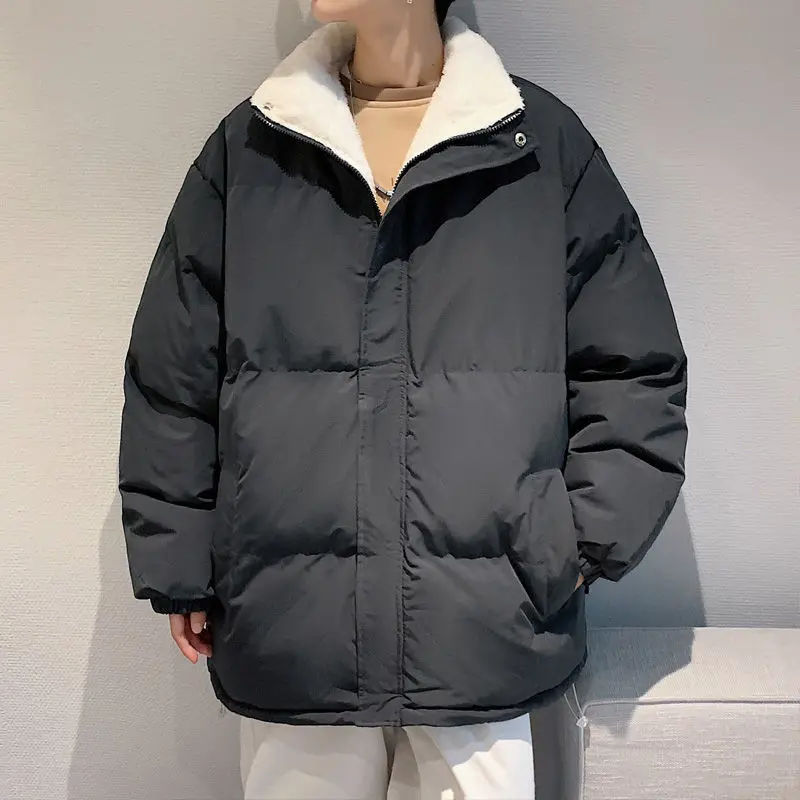 Winter Fleece Thicke Jacket Men Warm Fashion Casual Solid Color Down Jackets Men Korean Loose Short Coat Mens Parker M-3XL