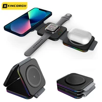 Foldable Magnetic Wireless Charger Pad 15W For Iphone 13 12 11 Pro Max Iwatch 7 6 5 Airpods LED Charging Station