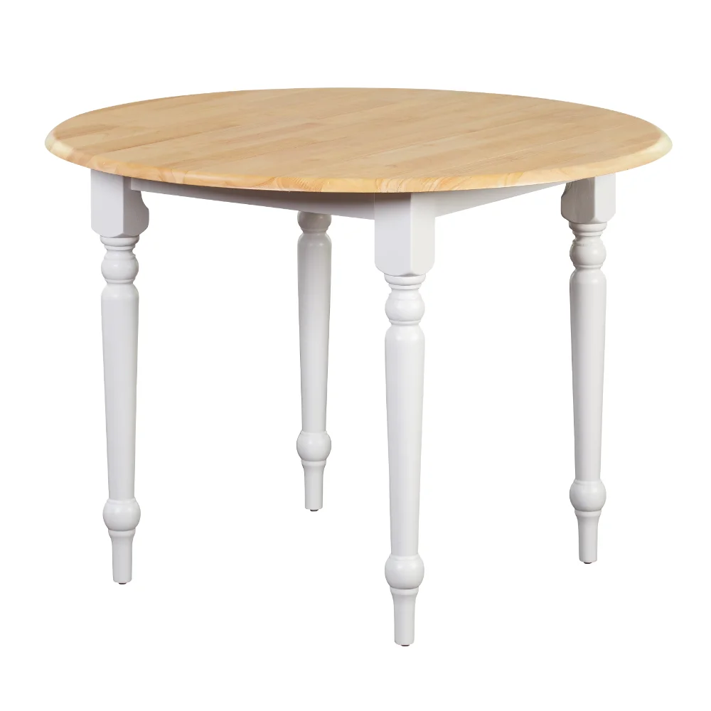 

TMS Round Drop-Leaf Dining Table, White/Natural