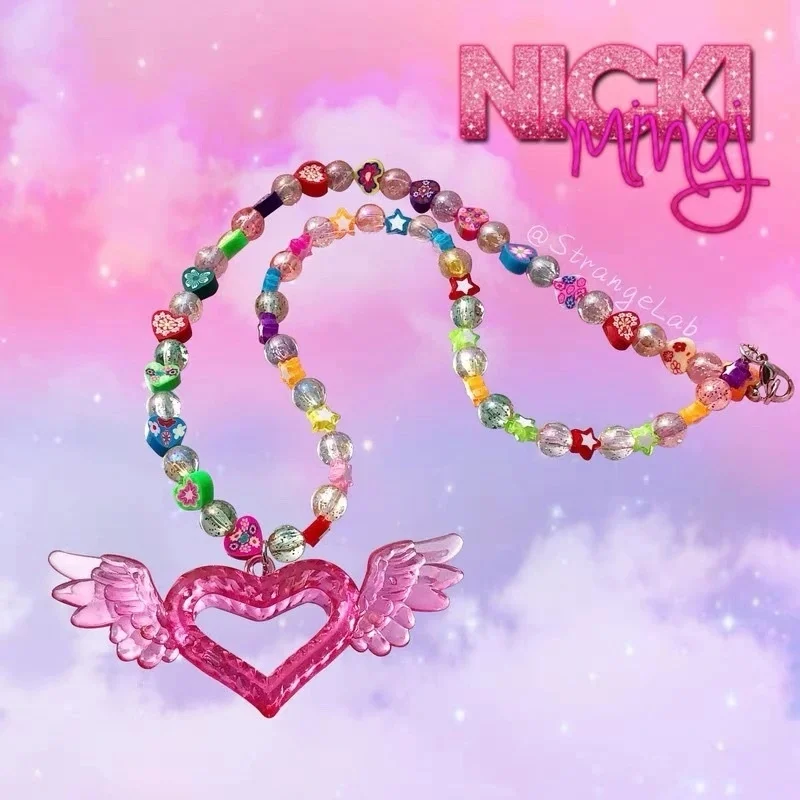 

Thunderbolt Spice Girls homemade Y2K acrylic love necklace Wing Pendant painted Japanese flash Bead Necklace