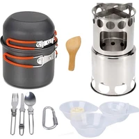 camping cookware set outdoor cutlery equipment supplies burner stove folding knife fork portable pot set travel mug