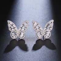 fashion sexy rose gold butterfly stud earrings with stone cubic zircon stud earings for student girls women in wedding party