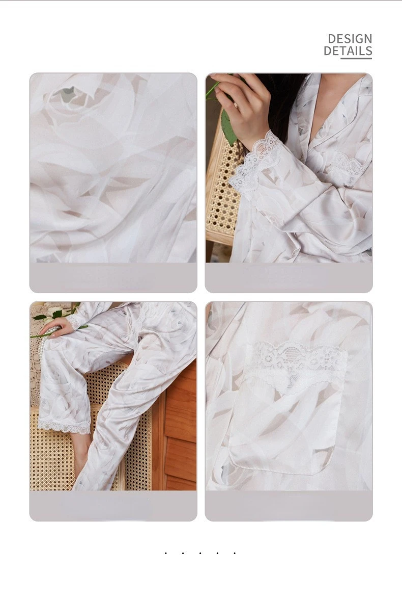 Women's 3 Piece Pajamas Sets Soft Cute Floral Pijama Faux Silk Satin Pyjama Female Sleepwear Long Sleeve Shirt Trouser Homewear