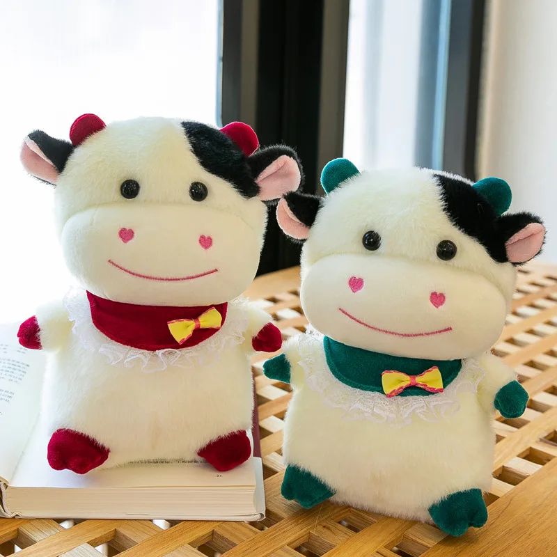 

25-45cm Cute Scarf Cow Plush Animal Toy Throw Pillow Kawaii's Room Sofa Decorative Cushion for Friends Holiday Gift Doll