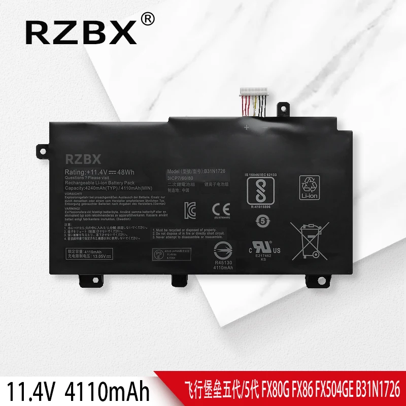 RZBX New Laptop Battery B31N1726 B31BN91 For FX504 FX505 FX505D/G FX504G FX80G/GM/GE FX705G FX705GM FX86G/F/SM FX95G/D ZX80G/GE