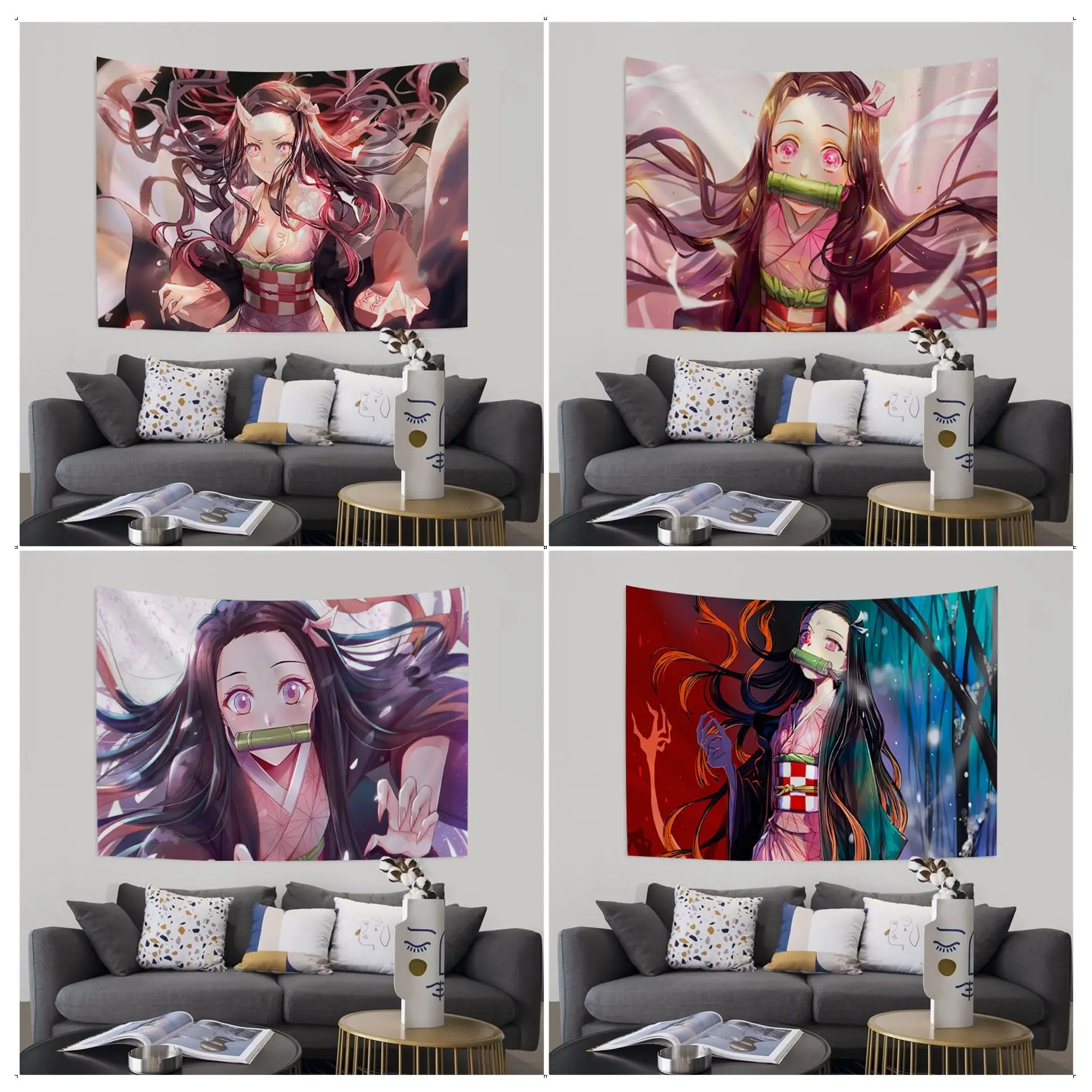 

Гобелен для стен «сделай сам», украшение на стену в стиле хиппи, с изображением рассекающего демонов незуко камадо, комнатный Декор