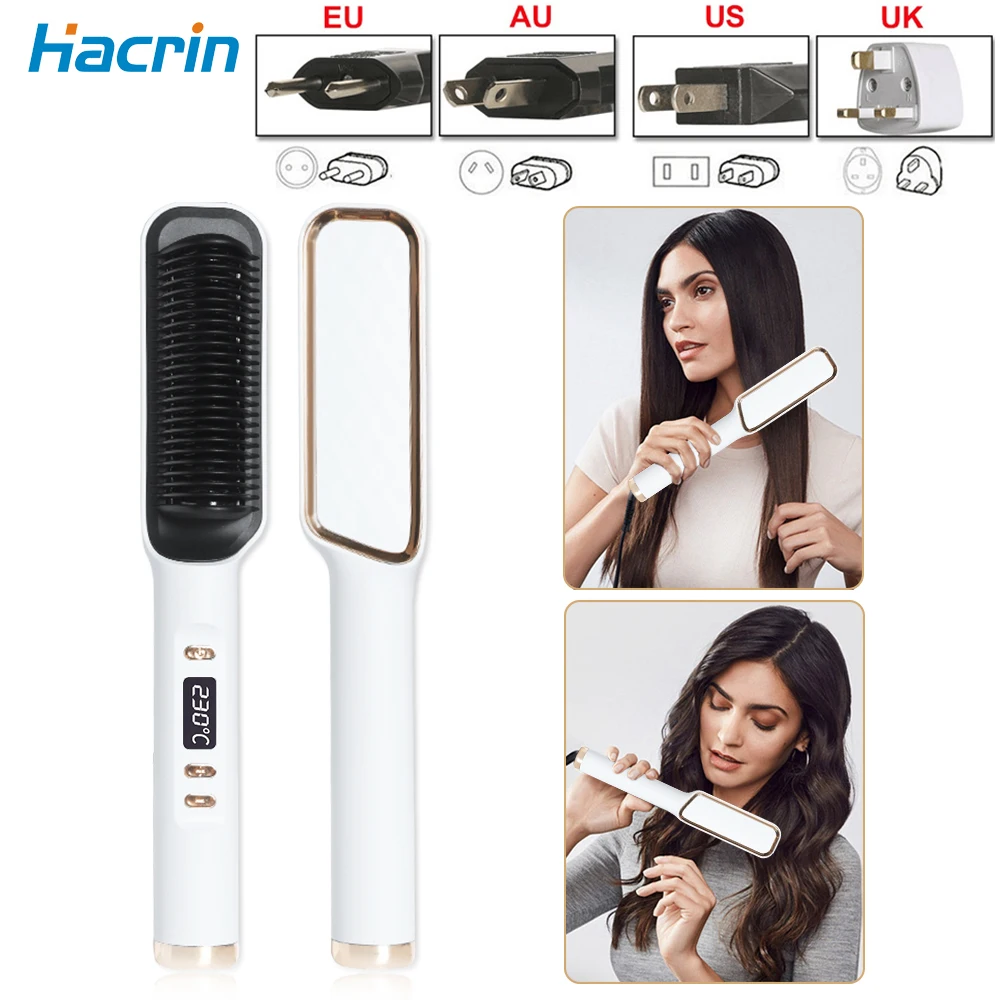 

Hair Straightener Brush 3 in 1 Heating Comb Straightener Electric Hair Straightening and Curly Iron Brush Comb Curler for Women