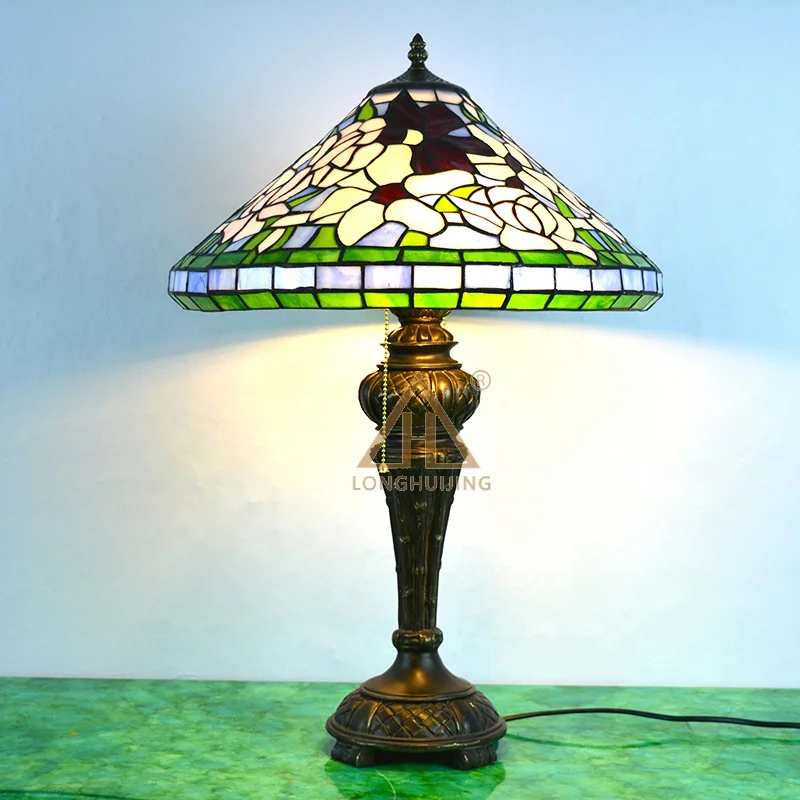 

LongHuiJing Tiffany Style Floor Lamp Stained Glass lamps Tulip Flower Design Shade 2 Light Antique Base