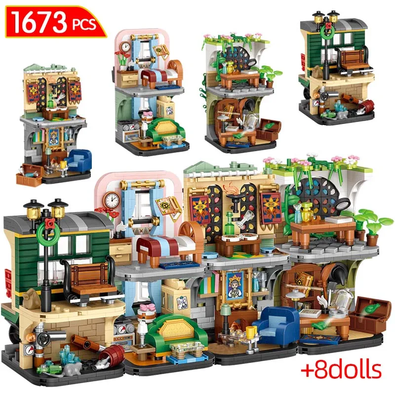 

1673 Pcs 4 in 1 Mini Friends Magic School Building Block City Street View Wand Herbal Course Figures Bricks Toys for Kids Gifts