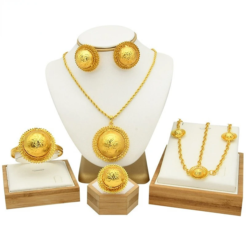 

Fashion Wedding Jewelry Sets Gold Colour African Necklaces Earrings Dubai Indian Bridal Jewelry Set For Women Party