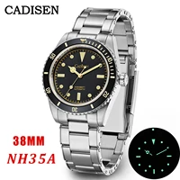 cadisen mens watches 38mm diver retro automatic watch for men mechanical wristwatches nh35 sports 20bar waterproof reloj hombre