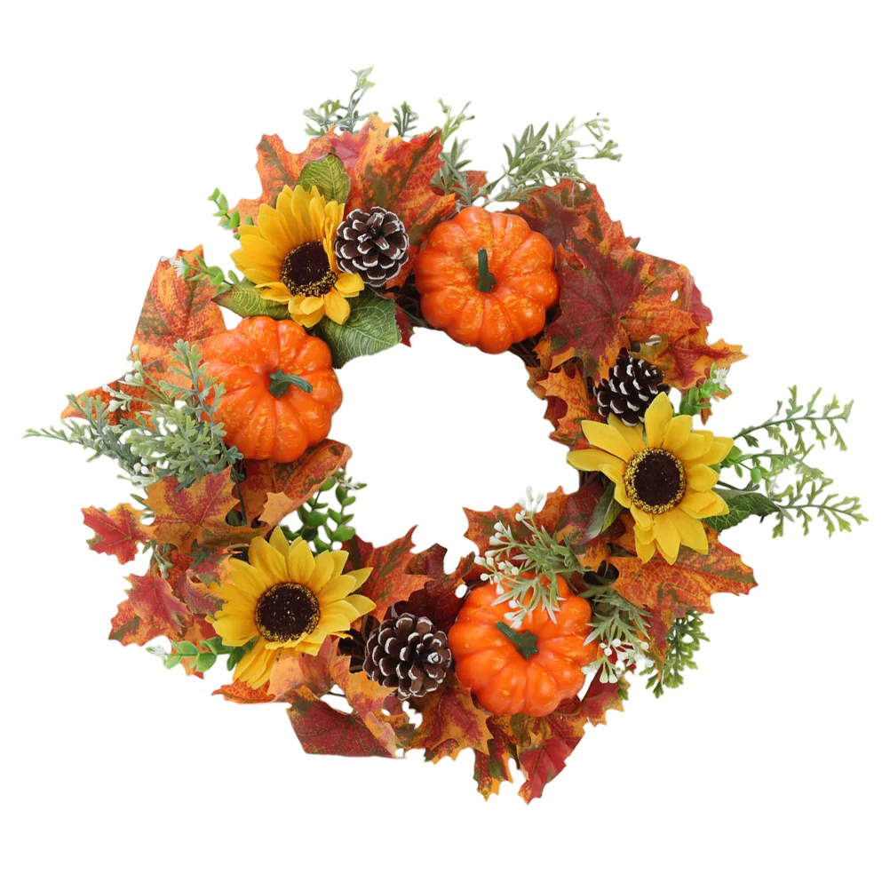 

Wreath Door Fall Maple Decor Leaves Pumpkin Autumnthanksgiving Front Garland Artificial Decoration Wreaths Decorations Harvest