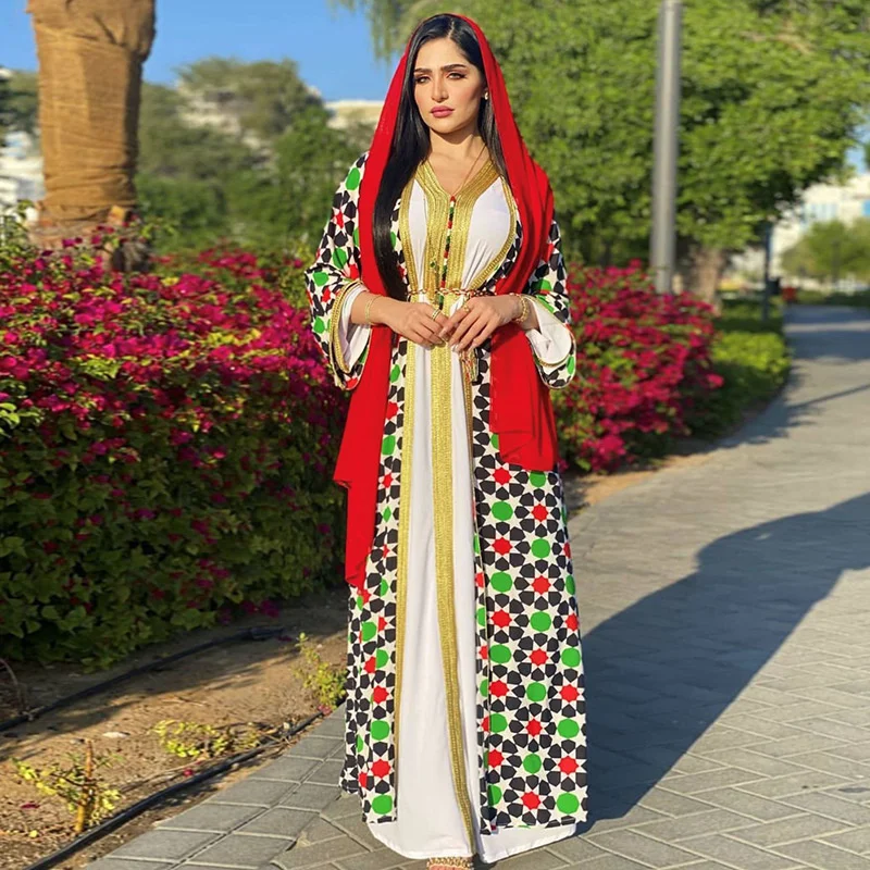 

Женское муслиновое платье Среднего Востока, Свободный пуловер в стиле пэчворк с длинным рукавом и V-образным вырезом, элегантный шикарный Дамский халат, Новинка осени 2022