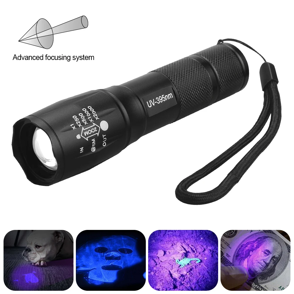 Фонарик с двумя осветительными приборами зуммируемый фонарик белый цвет UV395nm