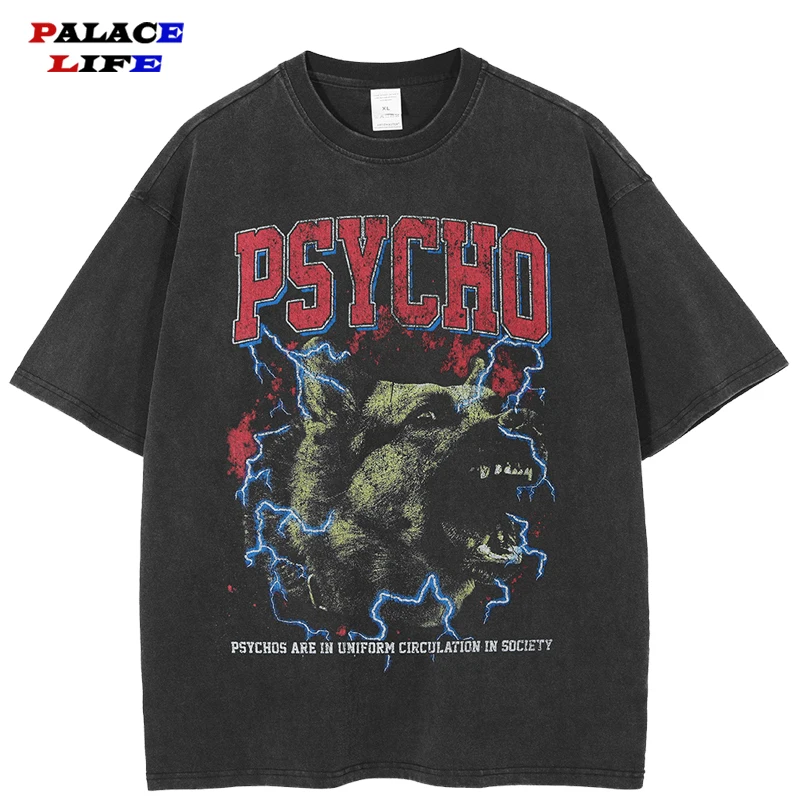 

Футболка мужская в стиле хип-хоп с принтом молнии и волка