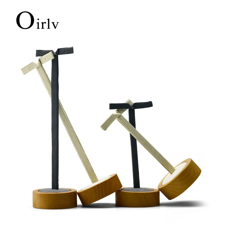 Oirlv Solid Wood Earring Display Stand Round Bottom Earrings Display Holder Shelf 2 Pcs/Set Jewelry Organizer Earrings Display