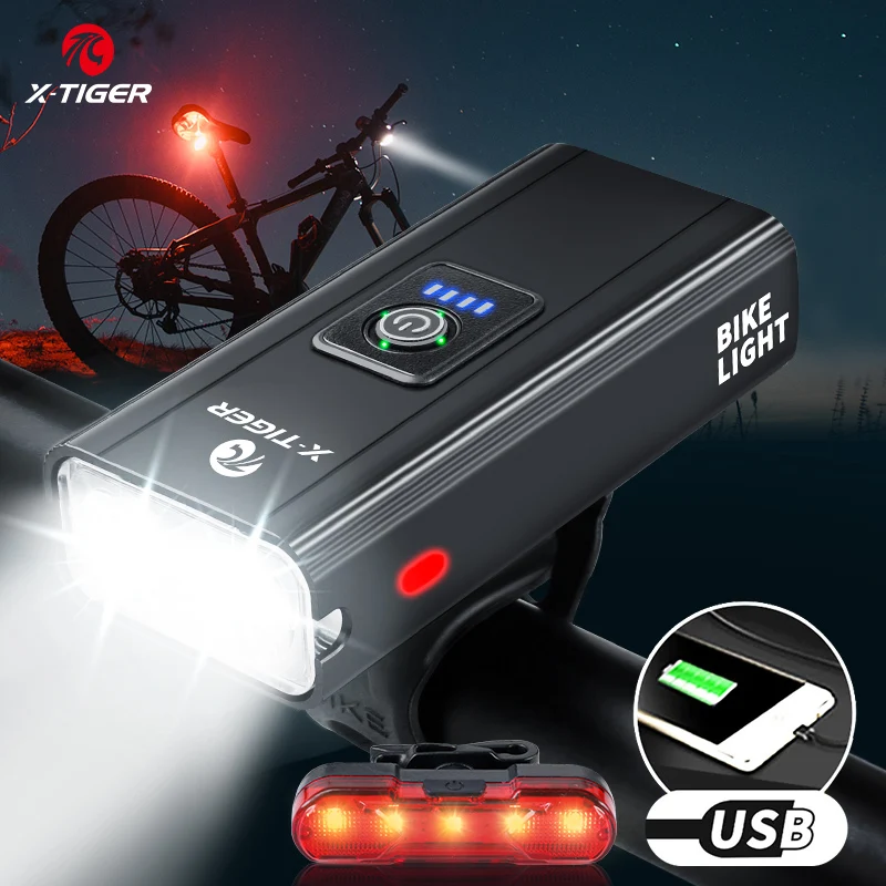 

X-TIGER Bike Light USB Rechargeable LED Bicycle Lamp Cycling Headlight Waterproof MTB Road Bike Front Flashlight