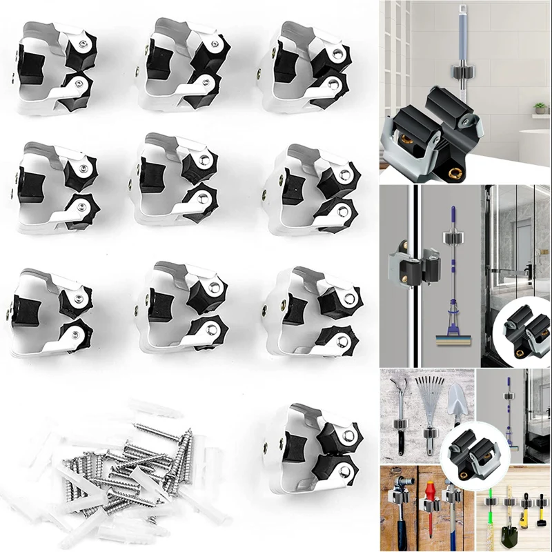 

10Pcs Mop Broom Holder Wall Mounted Garden Storage Rack with Screws Handle Hanging Tools for Home Kitchen Bathroom Mop Clip