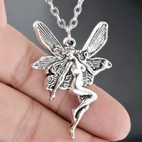 vintage angel fairy pendant necklace for women ancient silver color fashion punk choker chain jewelry gift