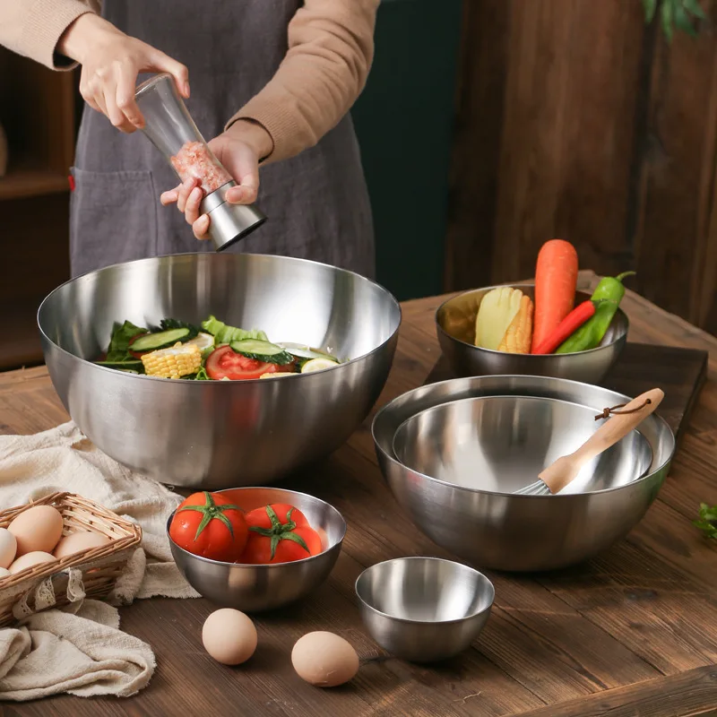 

Stainless Steel Salad Bowls Egg Flour Mixing Basin Kitchen Fruit Vegetables Ramen Bowl Tableware Food Container Baking Utensils