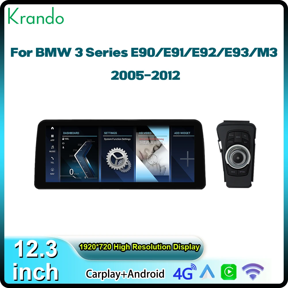 Фото Krando 12,3-дюймовый авторадиоплеер, стерео для BMW 3 серииE90/E91/E92/E93/M3 2005-2012, беспроводной экран Carplay, 4G, Wi-Fi, GPS, головное устройство №2