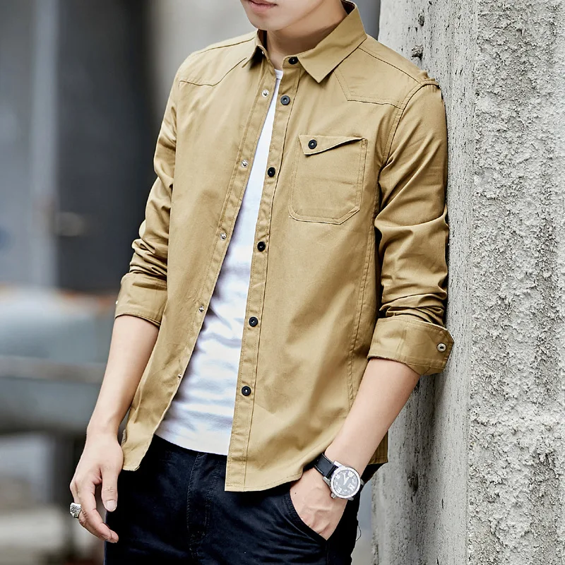 100% cotton plus velvet thickened men's long-sleeved shirt autumn and winter new large size Korean casual men's bottoming shirt