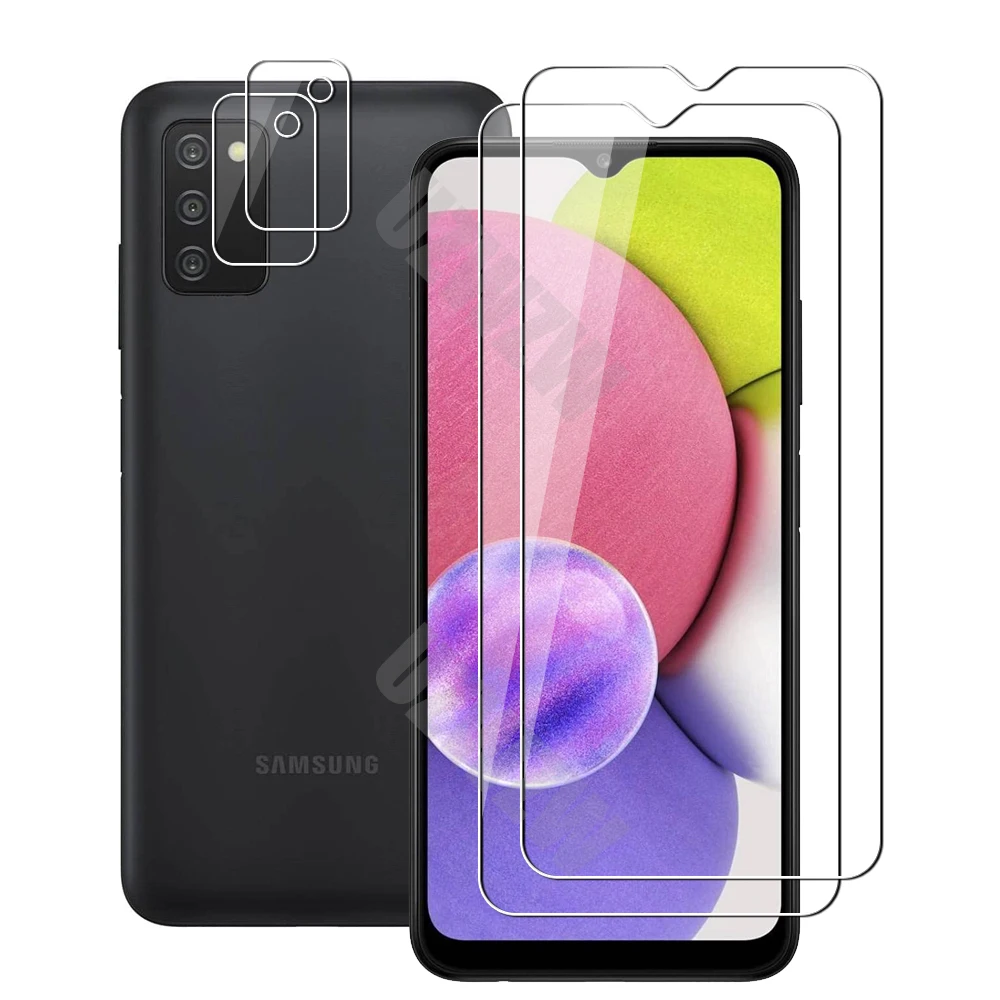 

(2+2) For Samsung Galaxy A03s (2pcs) Camera Lens Film & (2pcs) Protective Phone Screen Protector Tempered Glass Guard