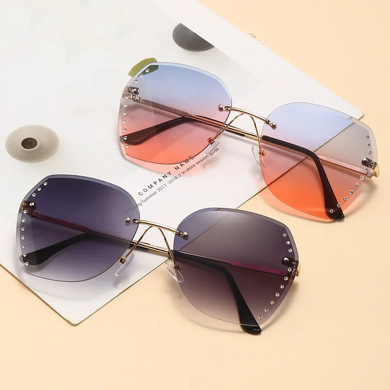 

Newest Rimless Rhinestone Sunglasses Women Men Retro Cutting Lens Gradient Sun Glasses Female Fashion Brand Design Eyewear UV400