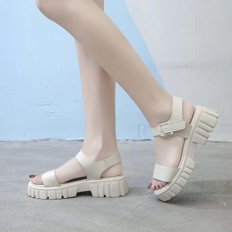 

Ladies Platform Sandals One Word Ankle Buckle Summer Ladies Non-Slip Casual Open Toe Shoes 2023 New Ladies Fashion Thick Sandals